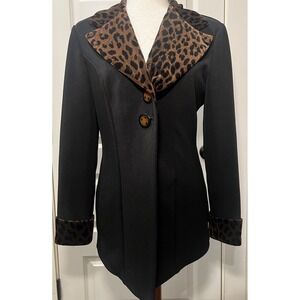 Joseph Ribkoff Blazer Leopard Lapel Womens Size 10 Shoulder Pads VTG Canada Made